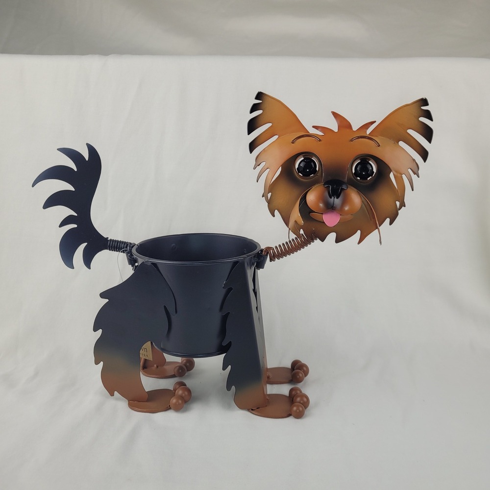 Georgetown Home and Garden Metal Yorkie Dog Bobblehead Planter Black Tan NEW